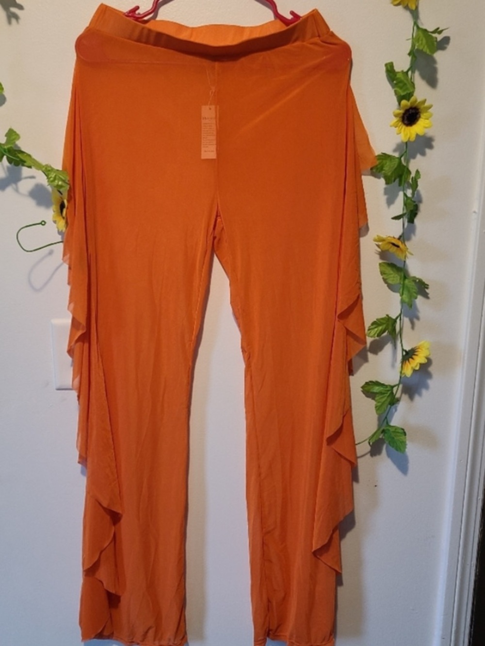 MARINA Orange Ruffle Side Wide-Leg Pants